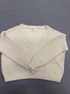 Hollister Women's Cropped Sweater Size XS Beige Cotton Blend Knit Pullover